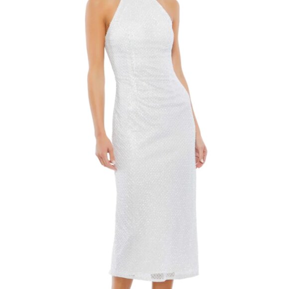 MAC DUGGAL 70110 EMEBELLISHED HALTER NECK WHITE SHEATH DRESS sz 4 - Picture 6 of 6